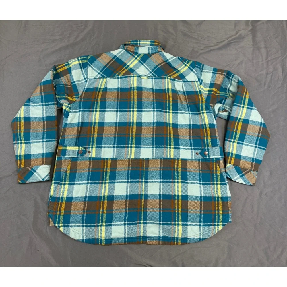 Duluth Trading Co Womens XL Quilted Flannel Shirt Jacket Plaid Teal 80725 BHU